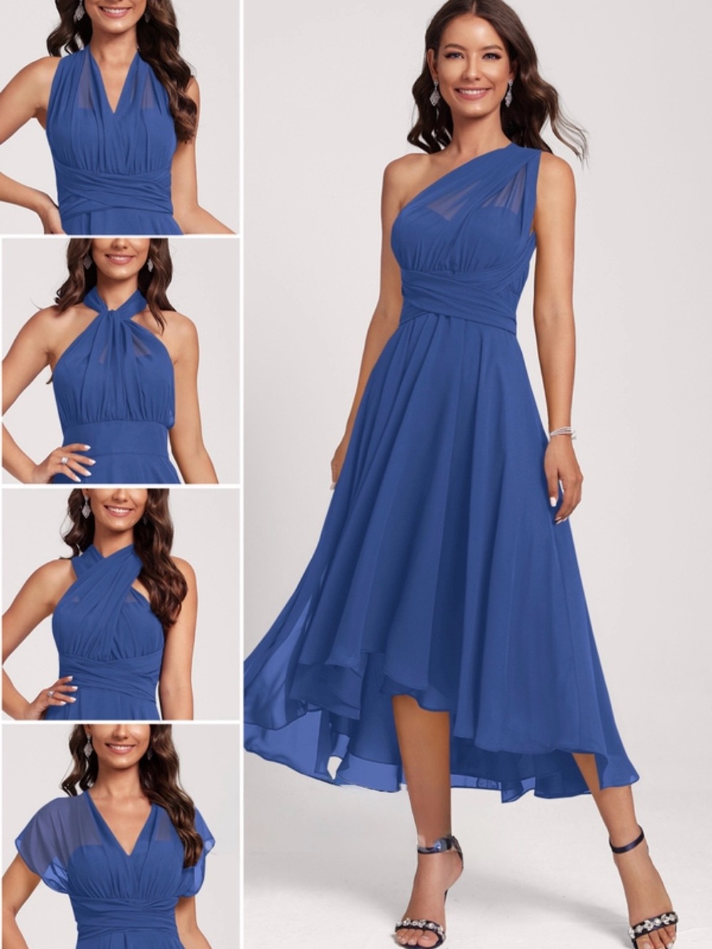 Ink Blue Chiffon Dress with Interchangeable Straps for Custom Styling - Size 12